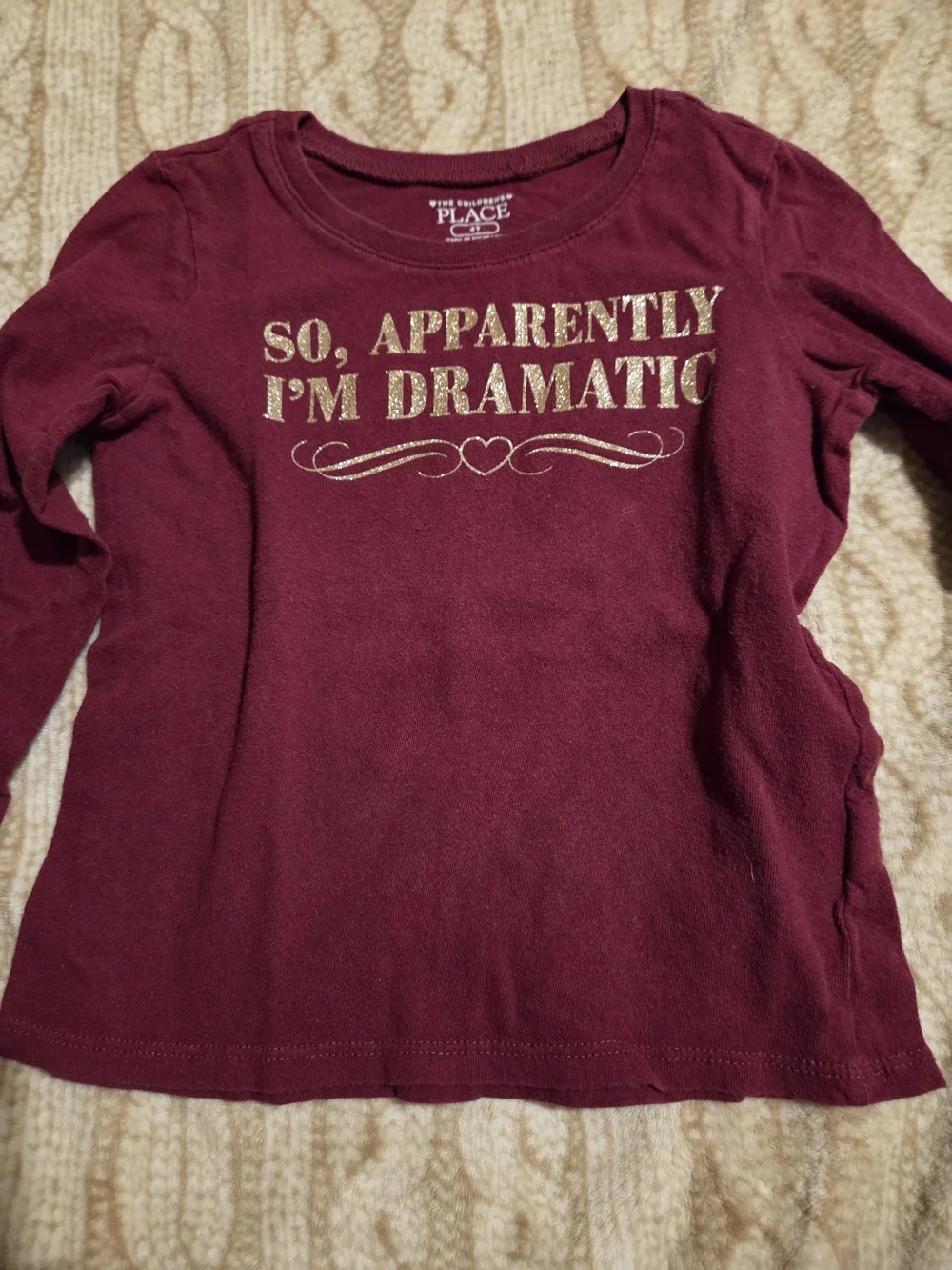 The Children's Place Girls' Maroon Long Sleeve Top with Gold Script